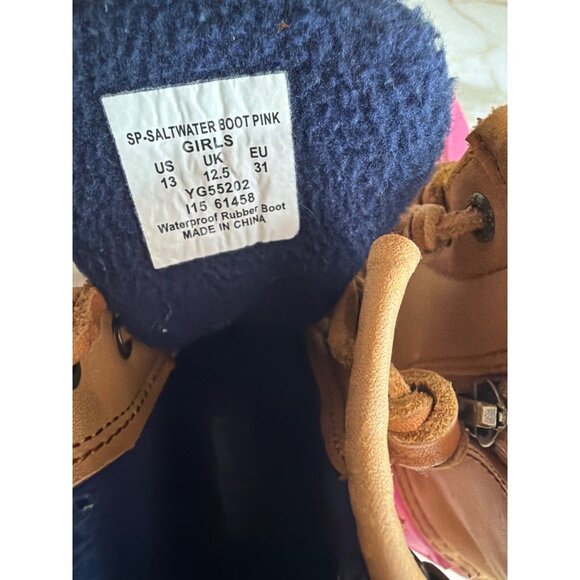 Sperry Girls Saltwater Pink & Tan Waterproof Duck Boots Size 13 US Fleece Lining - Picture 5 of 8